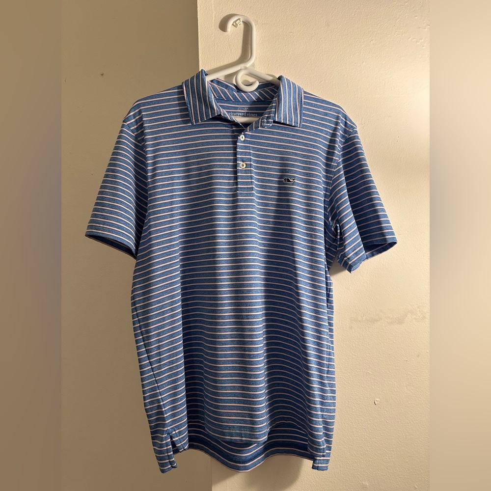 Vineyard Vines Golf Shirt, Blue/Pink/White Stripes, Medium